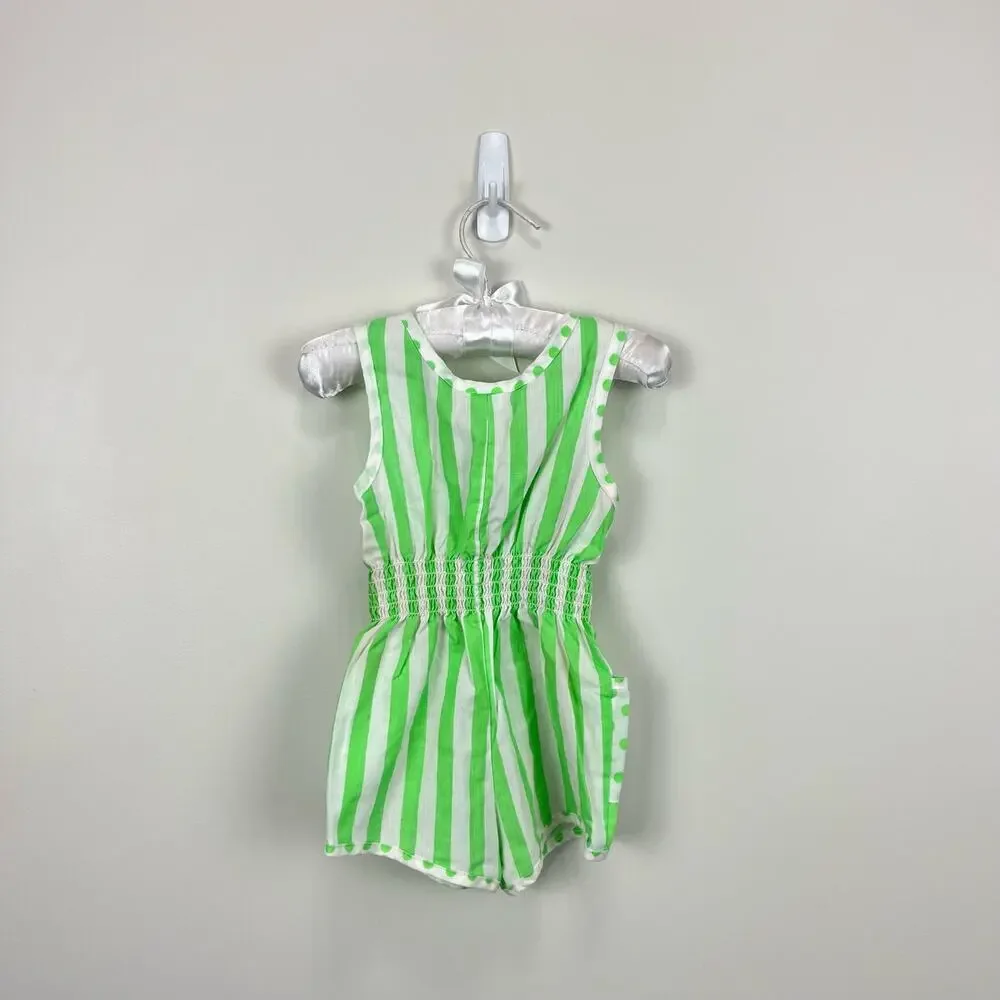 Vintage Carrots Green Polka Dot Stripe Romper 18 Months USA